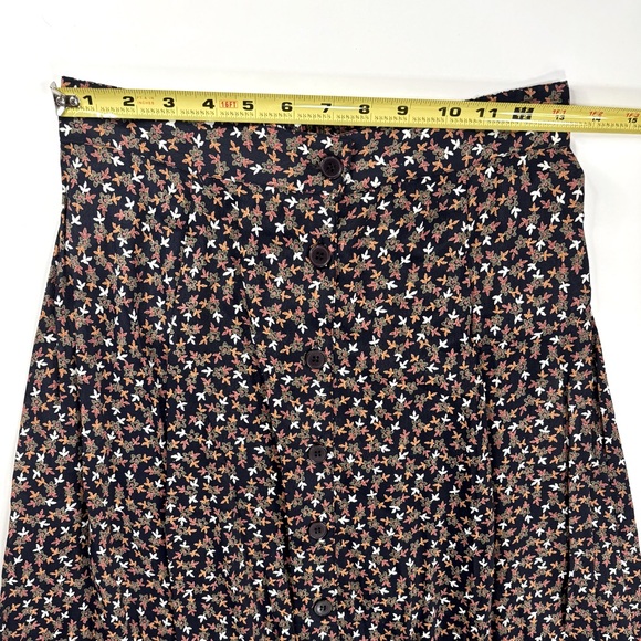 Vintage Button Front Navy Floral A-line Long Midi Skirt Boho Prairie Cottage M - Picture 4 of 8
